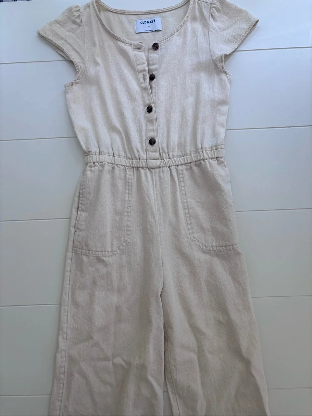 Old Navy Cream Short-Sleeve Button-Front Jumpsuit